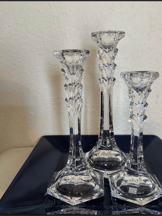 Lead crystal 24% Germany candlestick holder set of 3